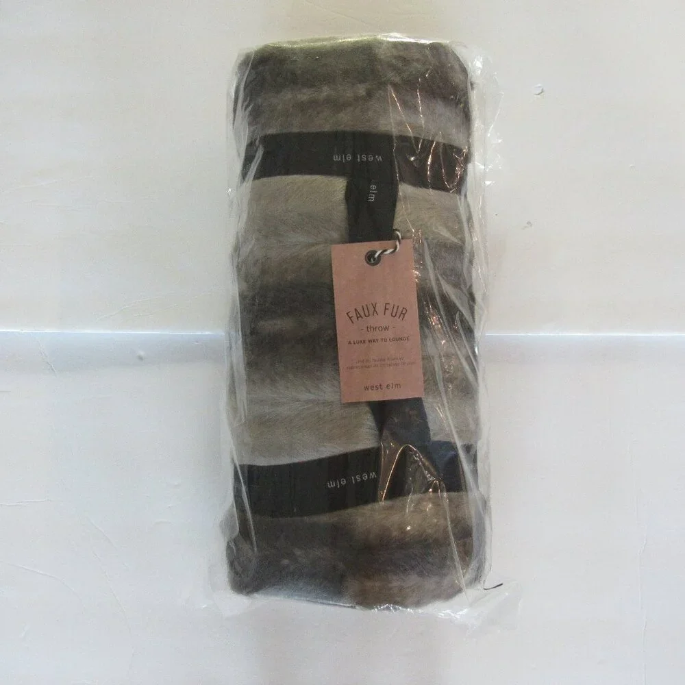 NWT West Elm Faux Fur OffSet Stripe 